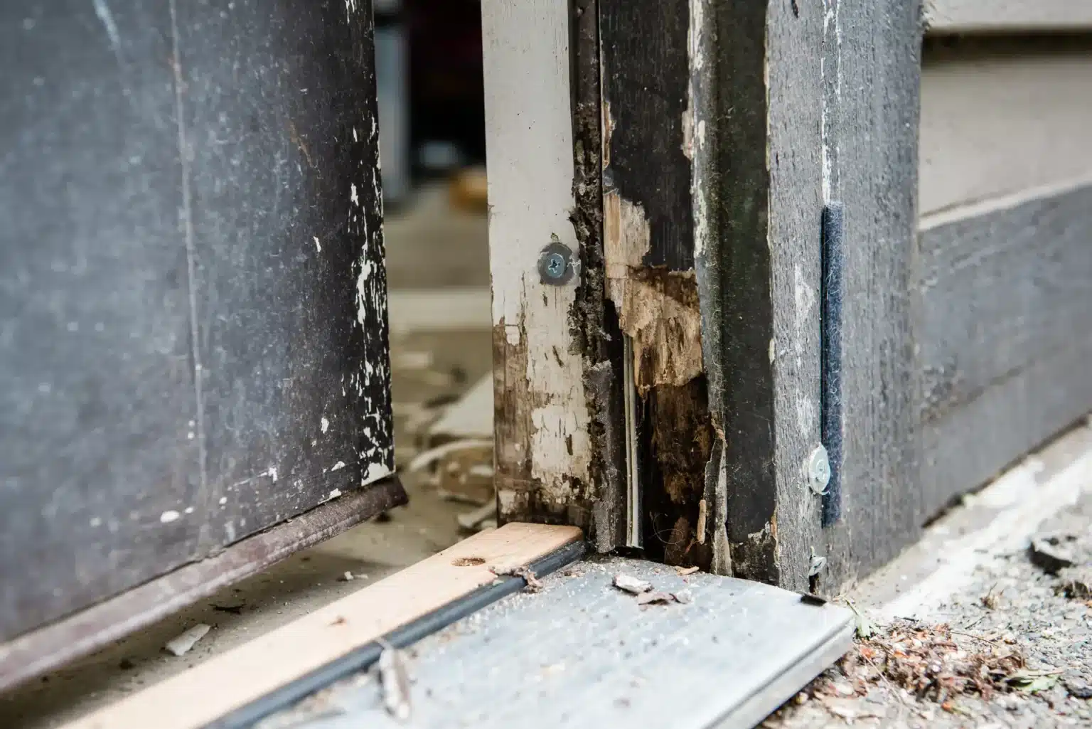 a close up of a door with wood rot repair needs. while inspecting for dry rot - wood rot repair inspection from North Seattle Handyman